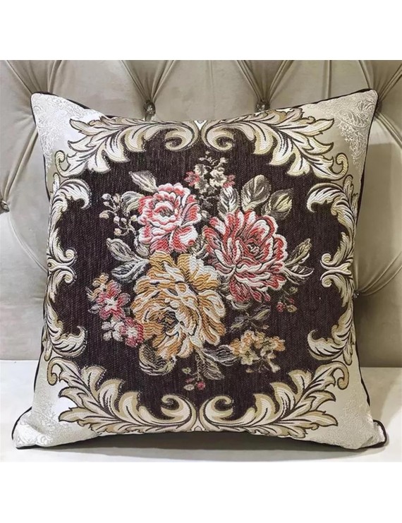 Modern European pillow coat cushion large sofa back embroidery luxury office pillow chenille 45*45cm [single pillowcase] spring flower autumn moon - noble coffee