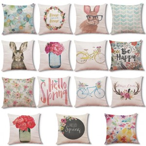 Hot style printed cotton and linen pillow cover sofa pillow car cushion wholesale custom 45*45 polyester linen C