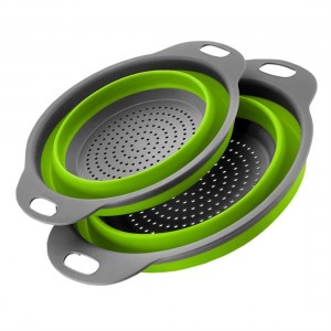 2PCS/SET Round Shape Foldable Silicone Colander Vegetable Strainer Basket