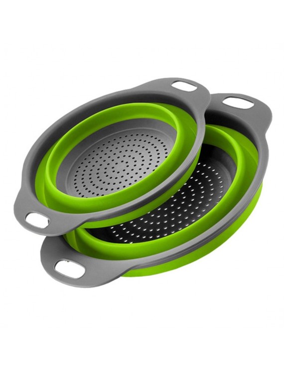 2PCS/SET Round Shape Foldable Silicone Colander Vegetable Strainer Basket