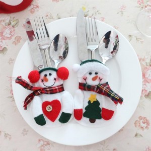 2pcs Xmas Decor Snowman Kitchen Tableware Holder Pocket Dinner Cutlery Bag