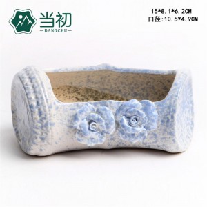 Succulous plant pot high permeability kiln variable glaze bamboo head ceramic pinched pot zakka small bonsais pot 15*8.1*6.2CM diameter :10.5*4.9CM ash