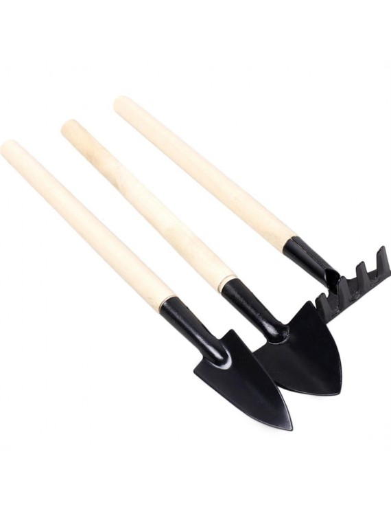 Long Handle Gardening Tools 3PCS/Set Wood Handle Metal Head Shovel Rake Spade