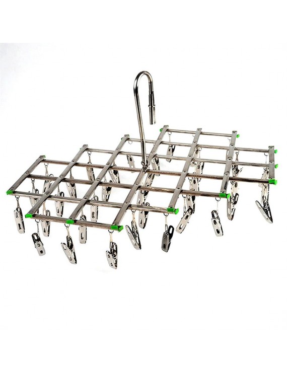 Windproof Stainless Steel Swivel Clothes Hanger Organizer with 35 clips