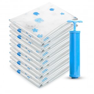 9 pieces of rabbit printed vacuum compression bag are equipped with 8 85x100+ hand pumps (random color of hand pumps)