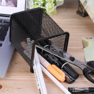 Office Desk Metal Mesh Square Pen Pot Cup Case Container Organiser Holder
